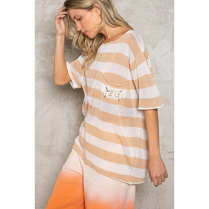 Half Sleeves Striped top taupe