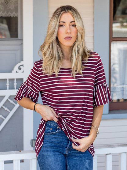 Payton Stripe Flare Sleeve Top | S-3X