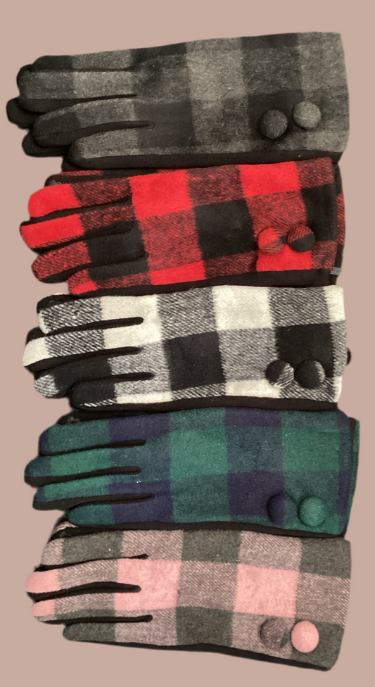 Plaid with button gloves