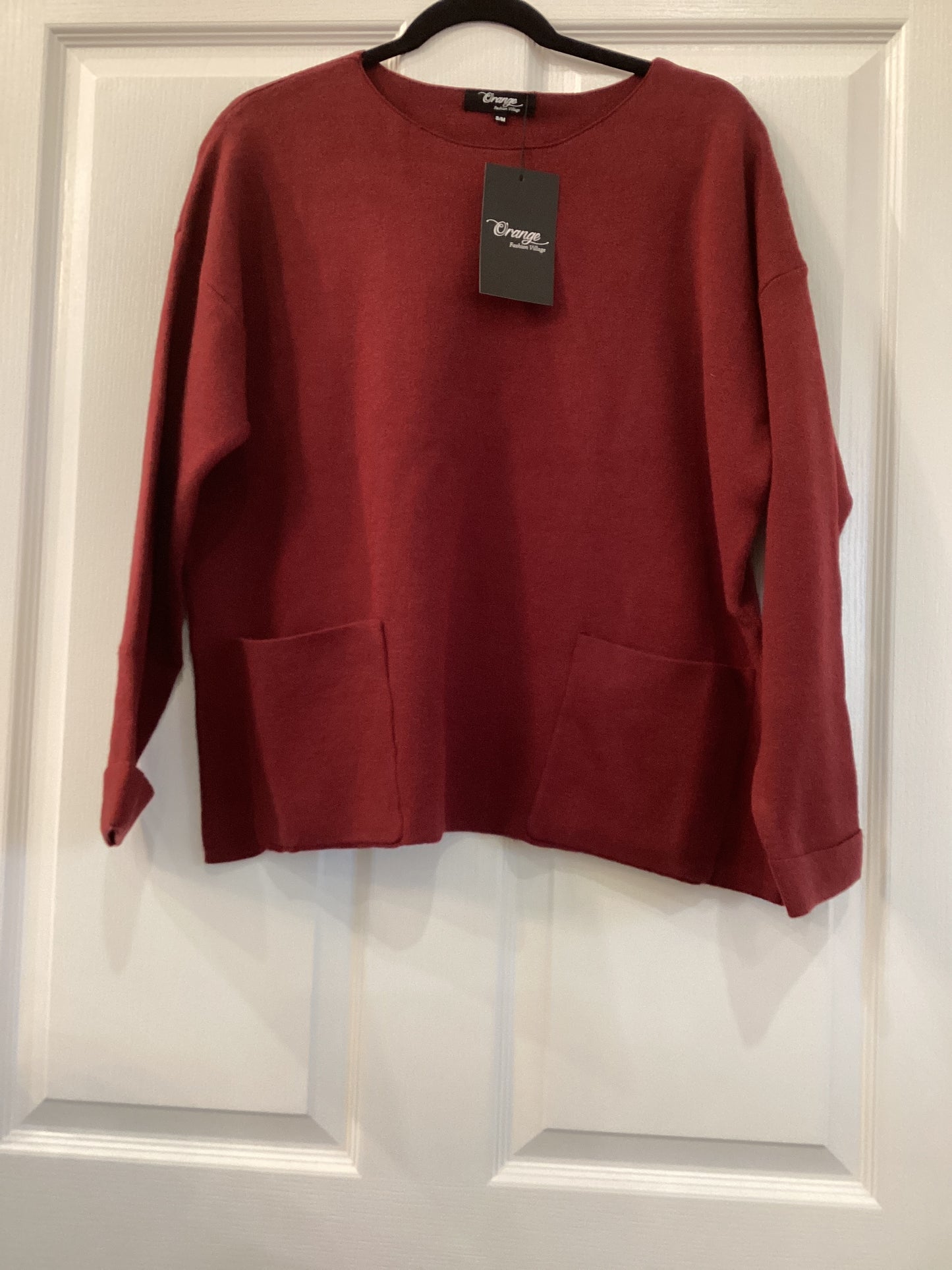 Orange fashion sweater petite wine with pockets