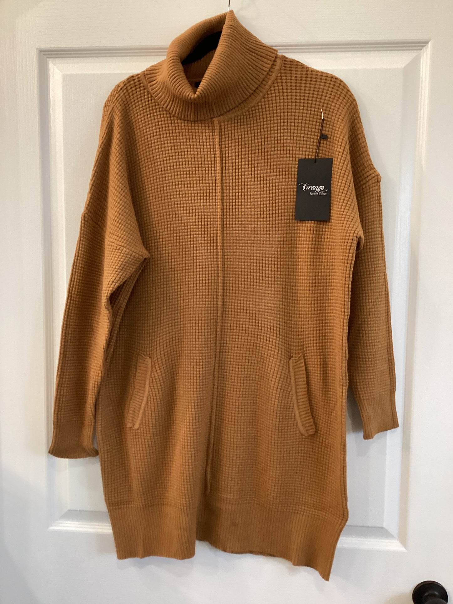 Orange fashion waffle knit tunic