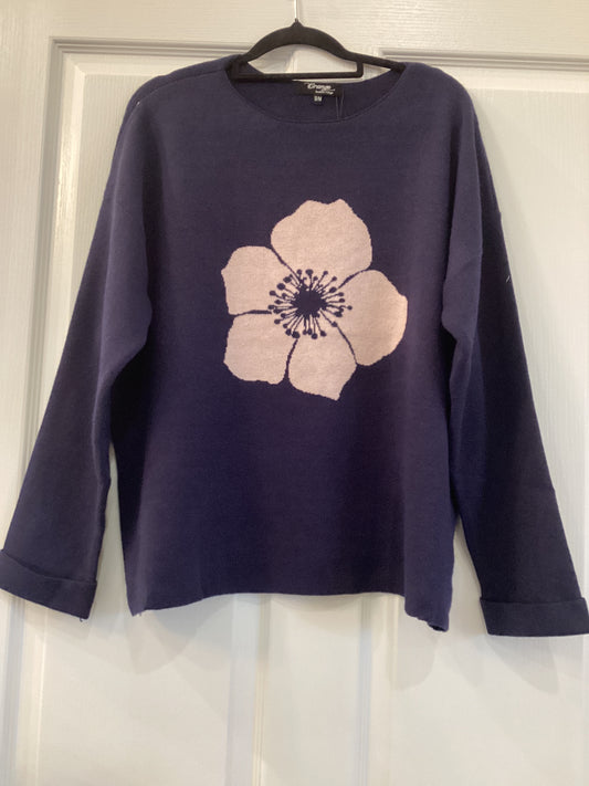 Orange fashion hibiscus sweater Navy/Pink