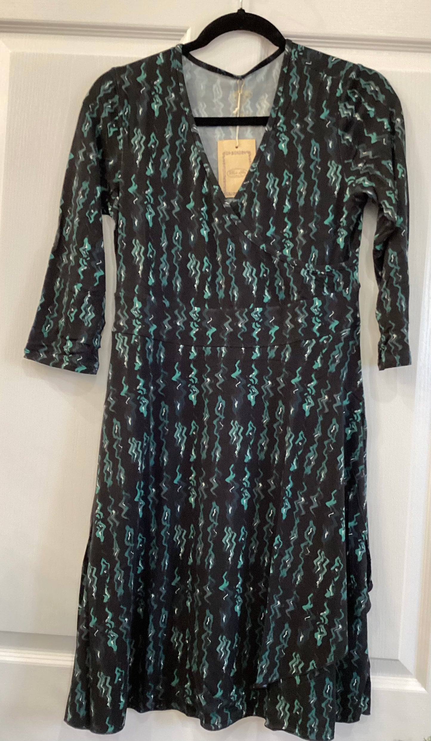 Blue Sky Suzanne 3/4 sleeve teal abstract dress