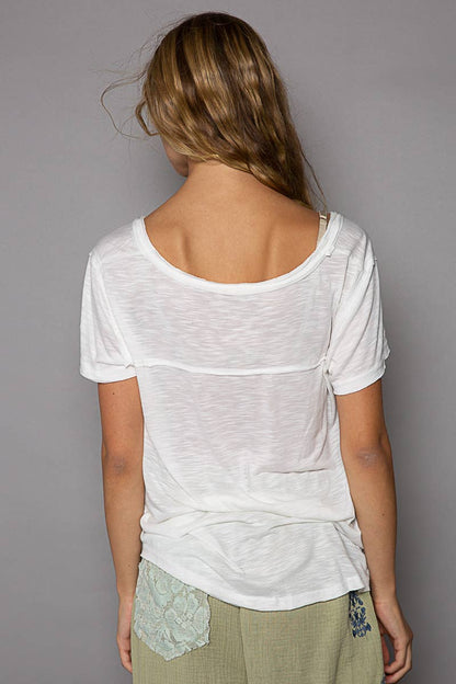 Scoop neck rayon slub pocket front short sleeve tee SALE