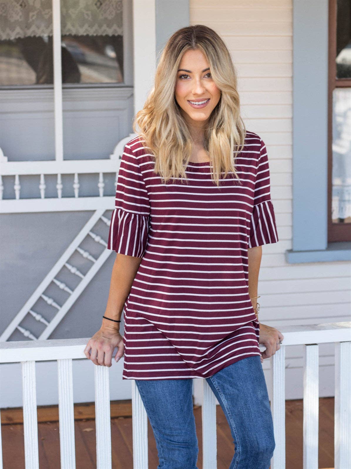 Payton Stripe Flare Sleeve Top | S-3X