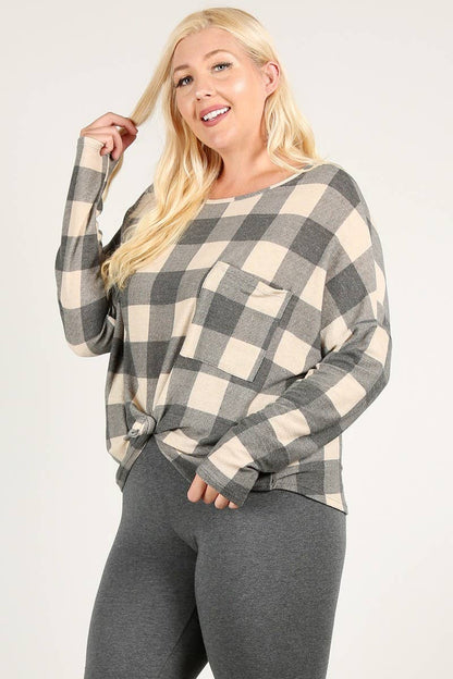 Plus Size Check Print Sweatshirt - Plus Size Clothing