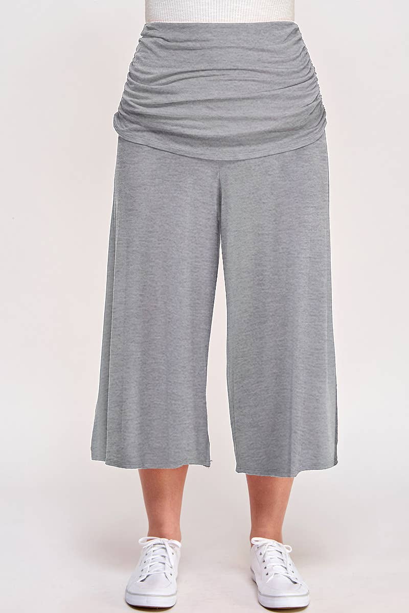 Plus Size Cropped Wide Leg Pant W/Ruched Layer JK18638-P