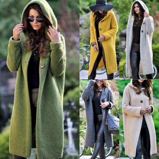 Button Hooded Solid Color Sweater Coat Cardigan NG5135