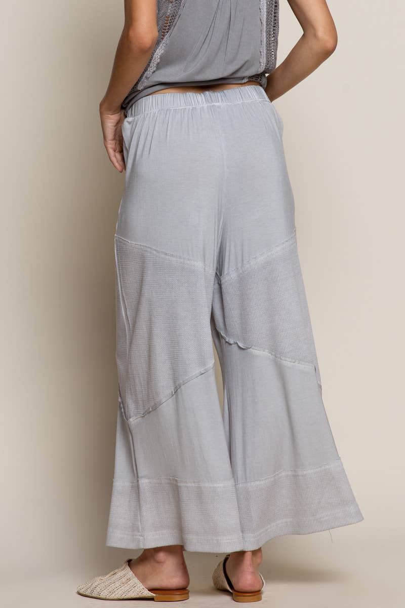 Contrast ribbed elastic waist casual knit culottes pants