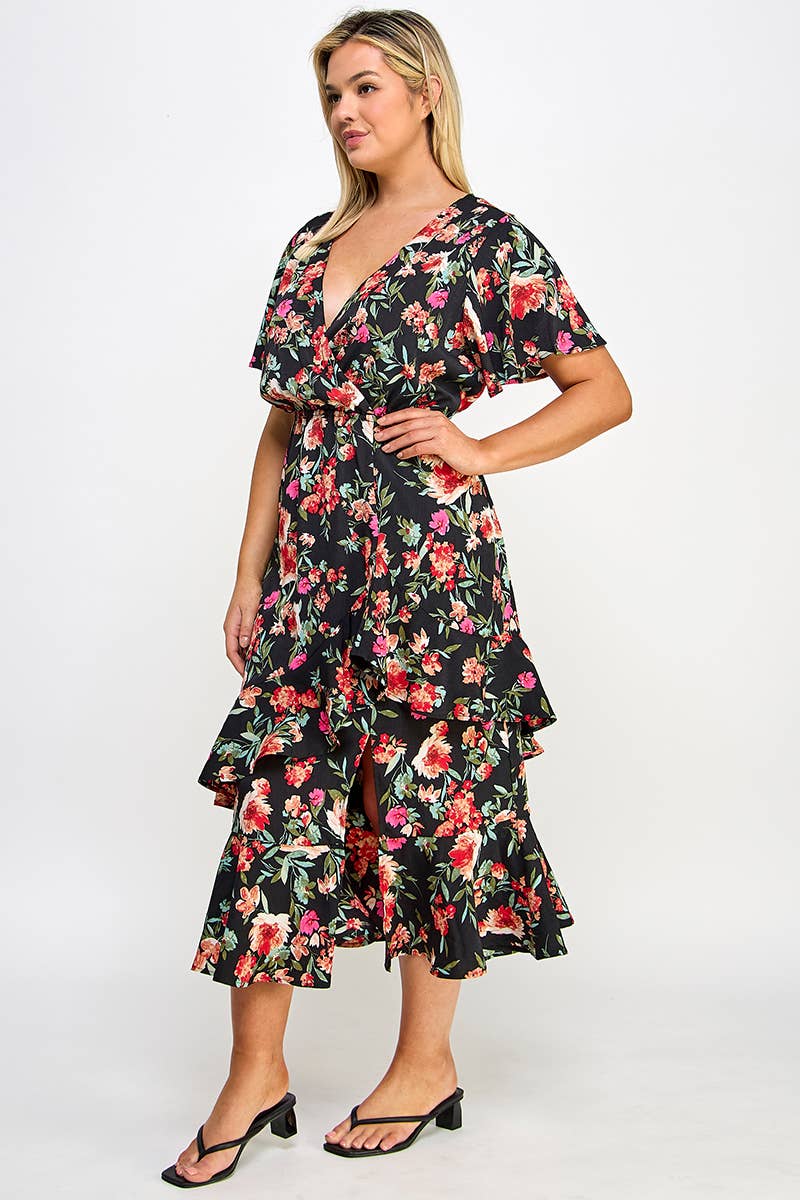 Dress floral plus size layer