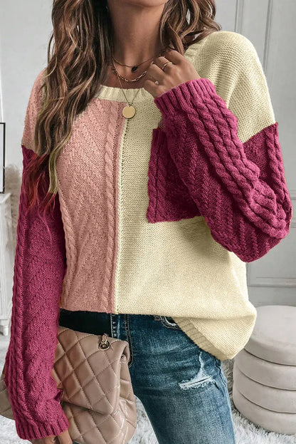 Gold Flame Colorblock Patched Pocket Drop Shoulder Sweater