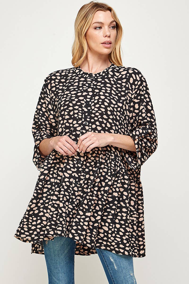 Plus Size Leopard Print Babydoll Tunic - SS2034P-T