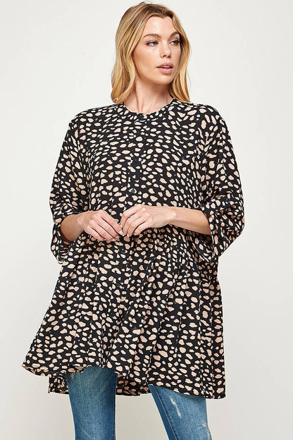 Plus Size Leopard Print Babydoll Tunic - SS2034P-T