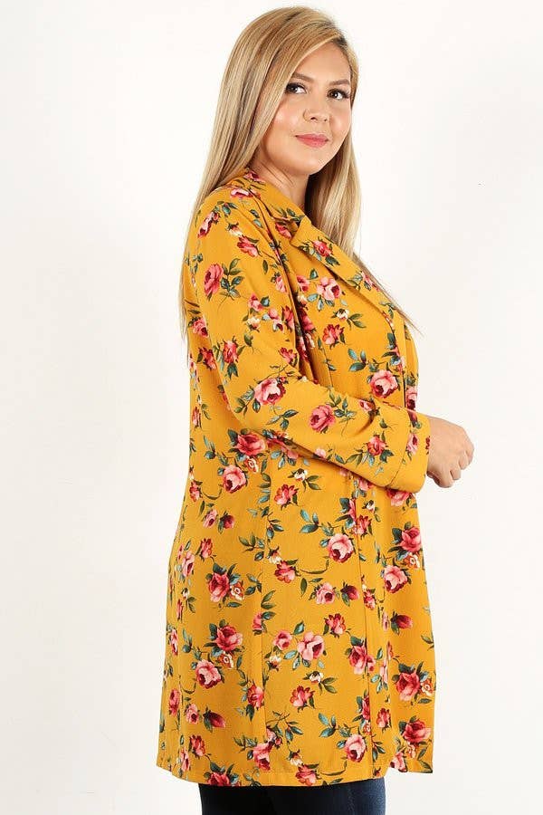 Floral Print Long Plus Size Shacket - 17381-J