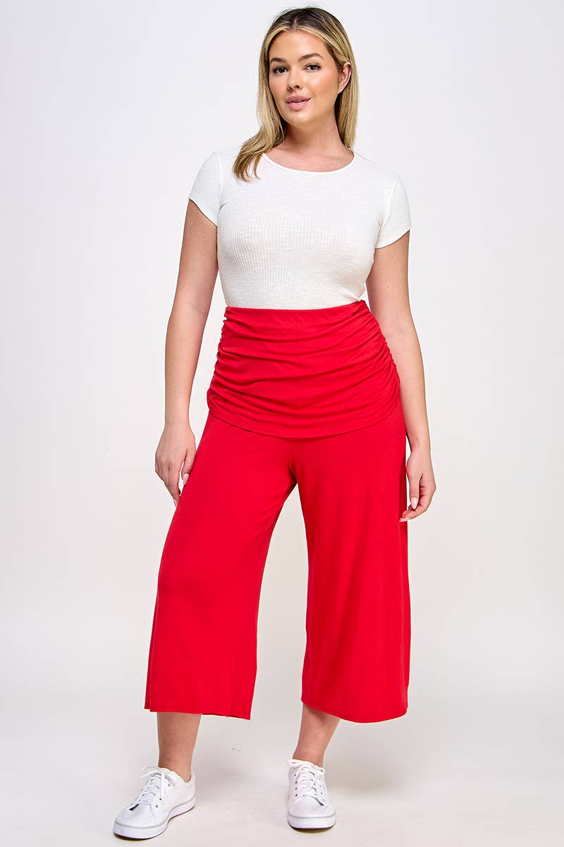 Plus Size Cropped Wide Leg Pant W/Ruched Layer JK18638-P