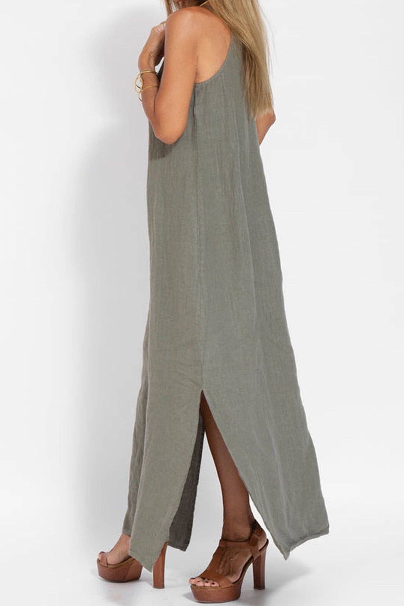 Cotton Linen Slit Cami Dress