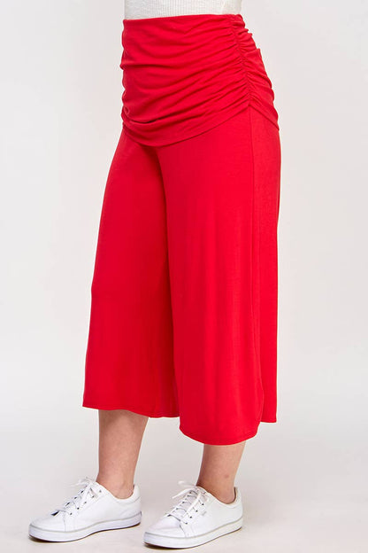 Plus Size Cropped Wide Leg Pant W/Ruched Layer JK18638-P