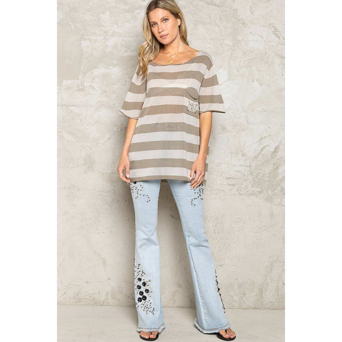 Half Sleeves Striped top taupe