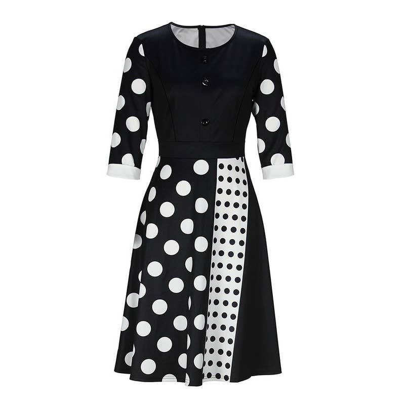 High Waist round Neck Half Sleeve Swing Dress