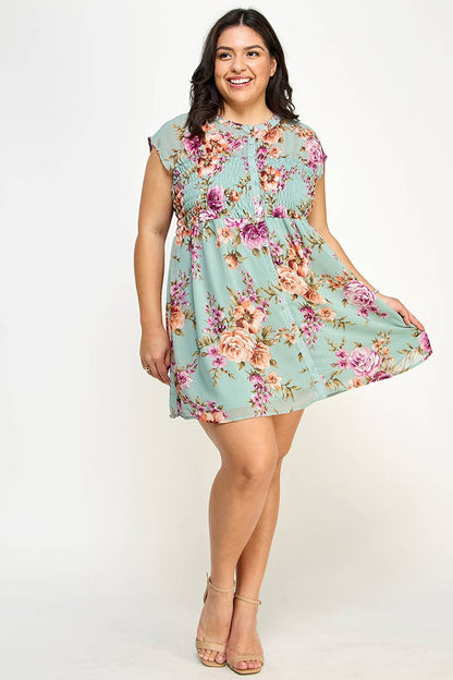 Floral Print Button-Down Dress