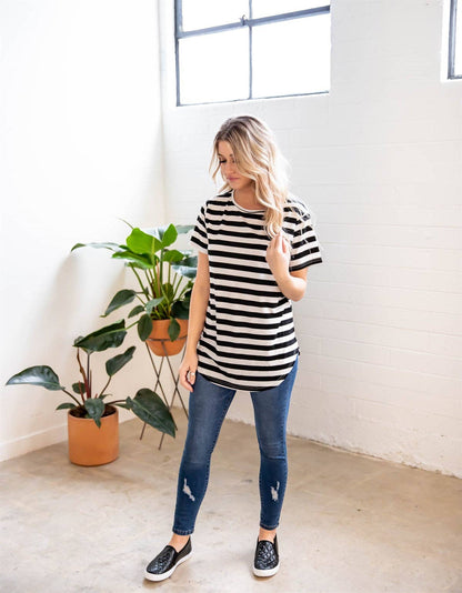 Short Sleeve Striped Mia Top | S-3X