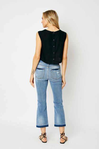 Judy Blue Mid Rise Release Hem Cropped Bootcut