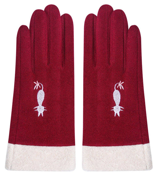 Red - Faux Fur gloves with cat embroided