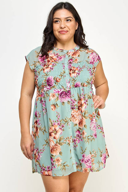 Floral Print Button-Down Dress