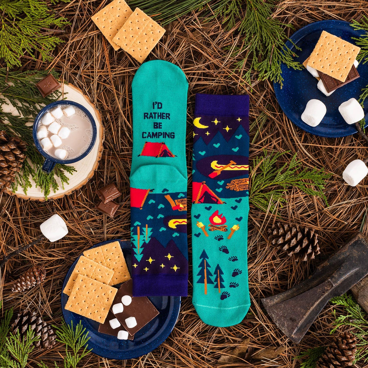 I'd Rather Be Camping Socks (Purple/Teal) Socks