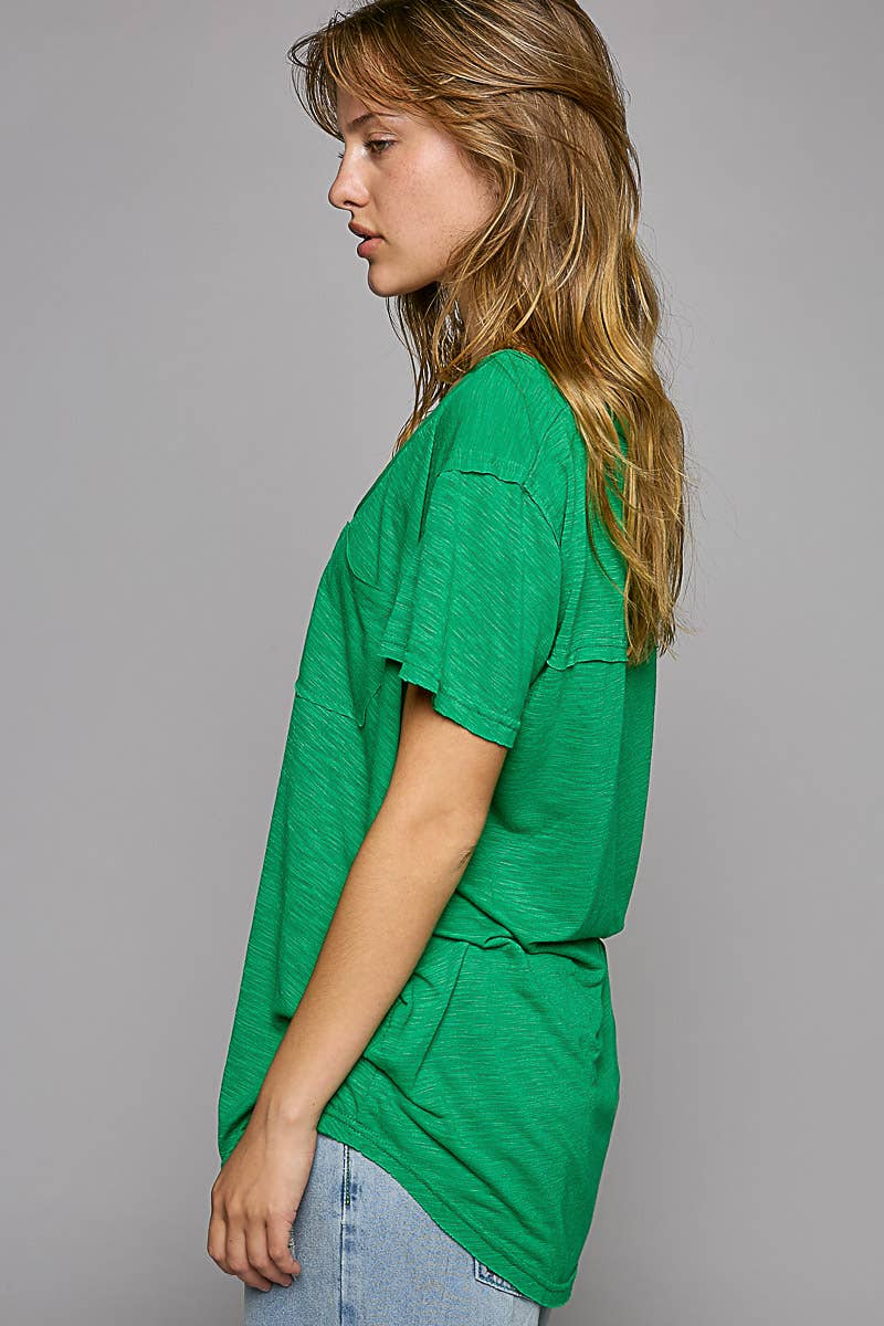 Scoop neck rayon slub pocket front short sleeve tee SALE