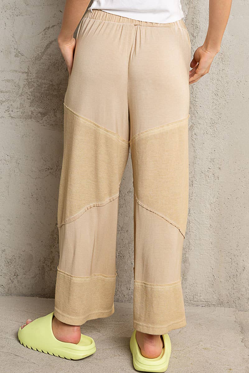 Contrast ribbed elastic waist casual knit culottes pants