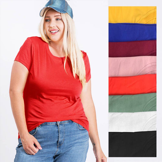 Plus Size V Neck Basic Short Sleeve Solid Tee Cotton Top