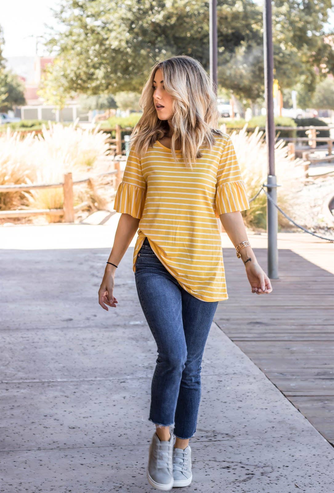 Payton Stripe Flare Sleeve Top | S-3X