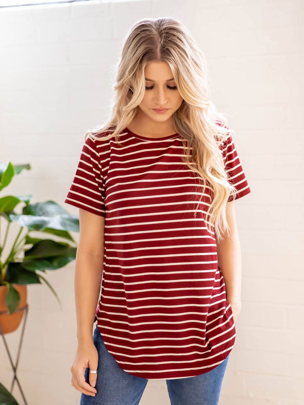 Short Sleeve Striped Mia Top | S-3X