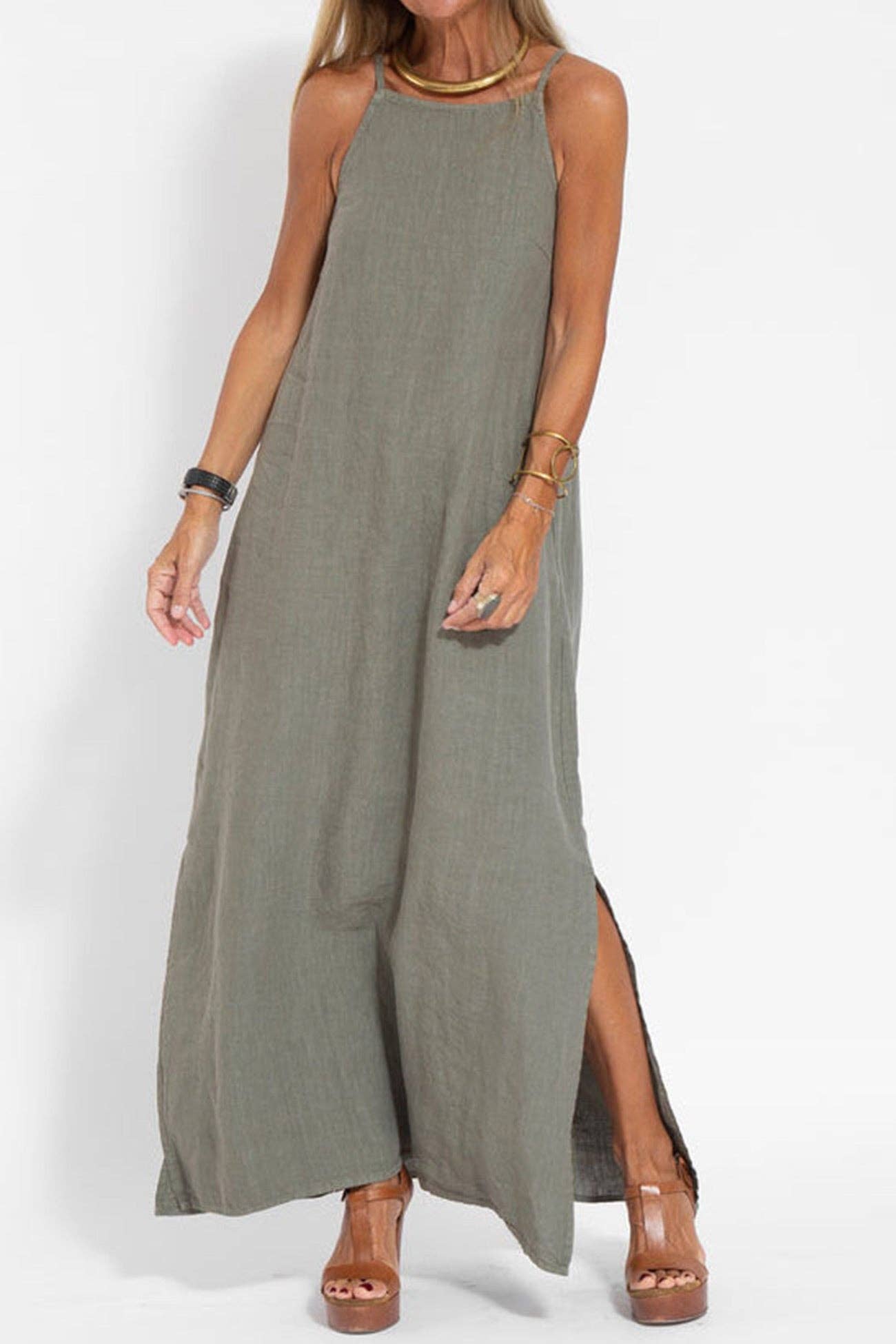 Cotton Linen Slit Cami Dress