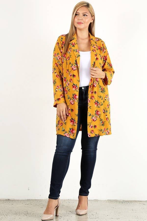 Floral Print Long Plus Size Shacket - 17381-J