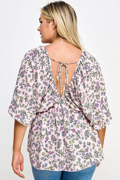 Plus Size Floral Babydoll Ballon Slv Top NK18349-T