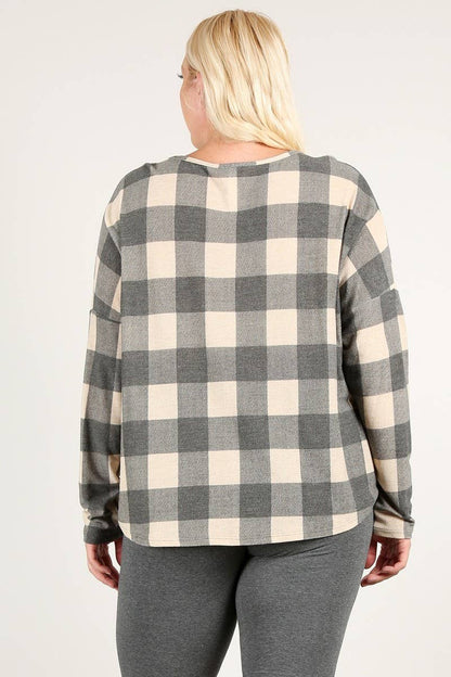 Plus Size Check Print Sweatshirt - Plus Size Clothing