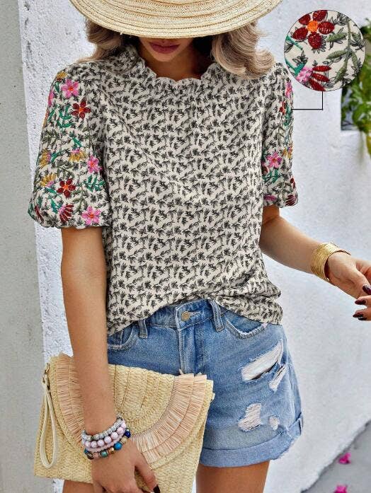 Floral Embroidered Blouses Tops