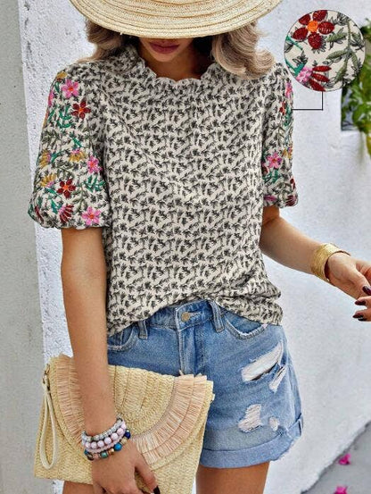 Floral Embroidered Blouses Tops