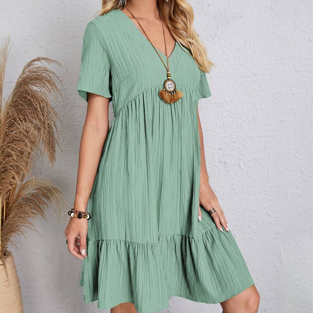 V-Neck Short Sleeves Daily Short Dress 23128