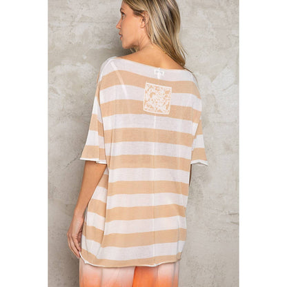 Half Sleeves Striped top taupe