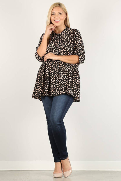 Plus Size Leopard Print Babydoll Tunic - SS2034P-T